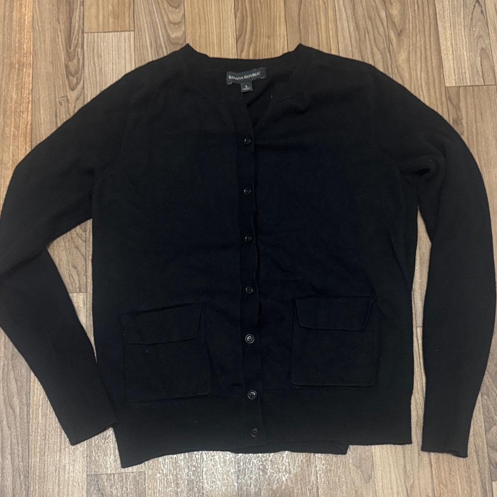 Banana Republic Black Button-Up Pocket Cardigan